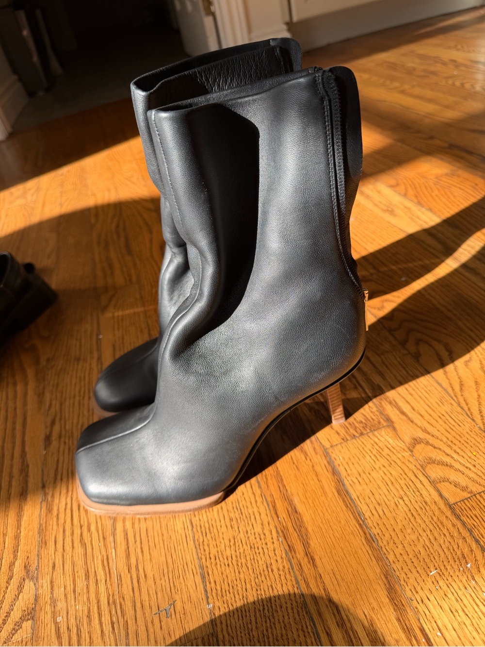 Jacquemus Black Leather Mid-Calf Heel Boots